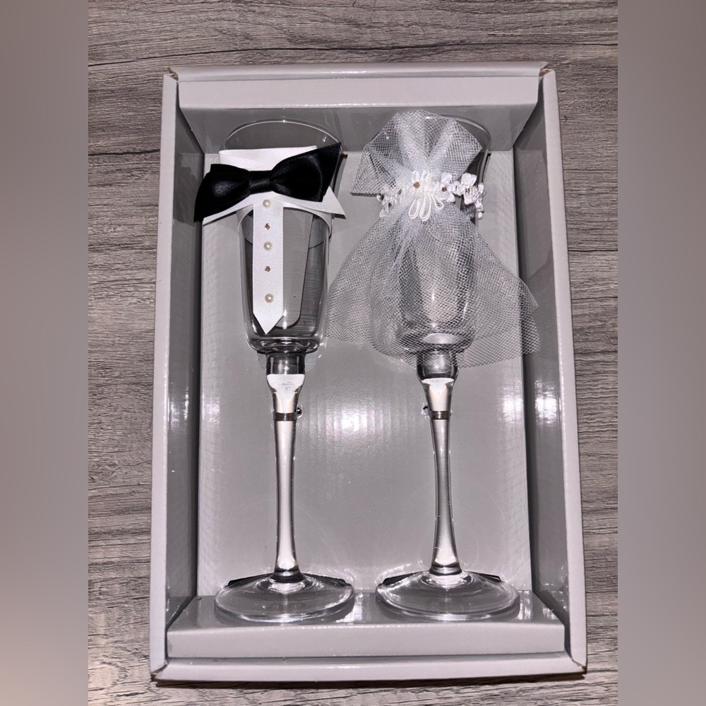 Mr. And Mrs. Champagne glasses.